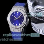 Best Replica Hublot Classic Fusion Citizen 33mm Lady Watches Iced Out Blue